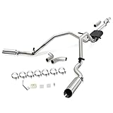 4 inches Round Muffler Rolled Tip Catback Exhaust System Compatible with Silverado Sierra 1500 4.3L 5.3L Extended Crew Cab 14-19, Stainless Steel