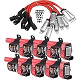 Pindex 8 Pack D585 UF262 Round Type Ignition Coil Packs with Spark Plugs Wires Compatible with Chevy GMC CADILLAC Chevrolet 1999-2007 4.8L 5.3L 6.0L Part Number C1251 12622553 12656210
