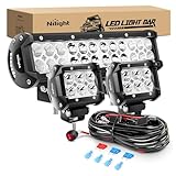 Nilight ZH016 12 Inch 72W Spot Combo Bar 2PCS 4 Inch 18W Flood LED Fog Lights with Off Road Wiring Harness- 2 Leads, 2 Years Warranty , White