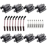 ENA Set of 8 Square Ignition Coil 8 Platinum Spark Plug and Red Wire Set Compatible with Chevrolet Chevy GMC Hummer Avalanche Savana 1500 2500 3500 Sierra H2 4.8L 5.3L 6.0L for UF271 748EE 41962